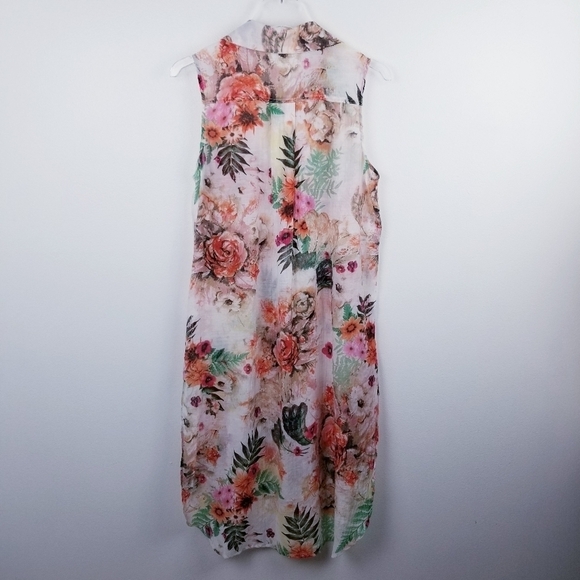 BUILT BY DREAMERS  Semi-Sheer Floral Longline Sleeveless Button Front Top size M - Picture 2 of 11